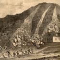 Detail from Leavitt’s 1854 White Mountains map depicting the Willey Slide landslide tragedy on Mount Willey.
